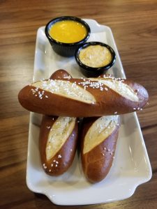 Pretzels with spicy mustard and beer cheese at Bru